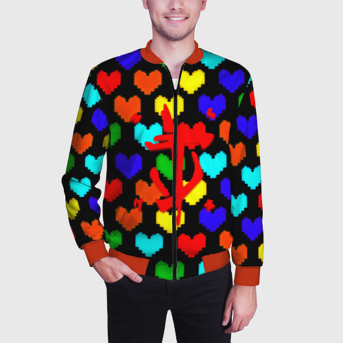 Мужской бомбер Doom love pixel pattern / 3D-Красный – фото 3