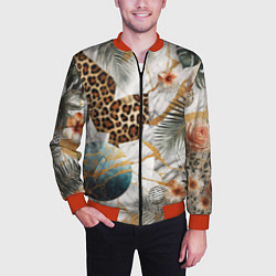 Бомбер мужской Мрамор с цветами и леопардовый узор, цвет: 3D-красный — фото 2