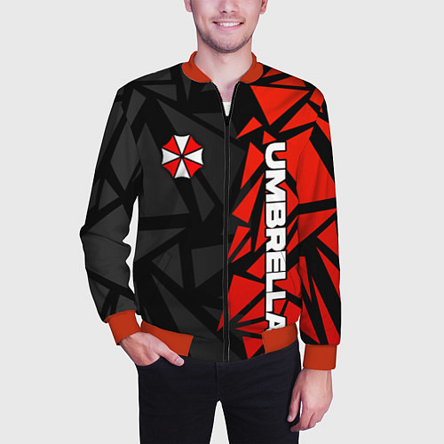 Мужской бомбер Umbrella corp - красные фрагменты / 3D-Красный – фото 3