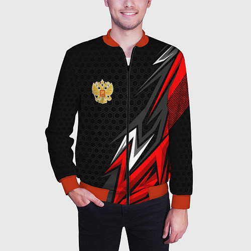Мужской бомбер Герб России - красный / 3D-Красный – фото 3