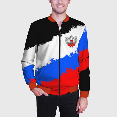 Мужской бомбер Федерация бокса России - триколор / 3D-Красный – фото 3