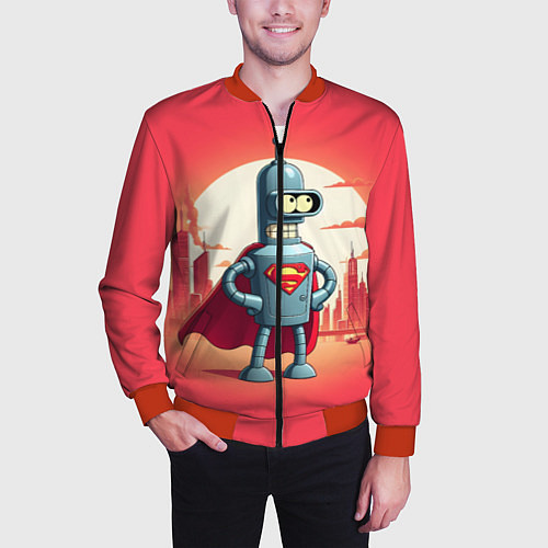 Мужской бомбер Робот-сгибальщик Бендер супермен - коллаба / 3D-Красный – фото 3