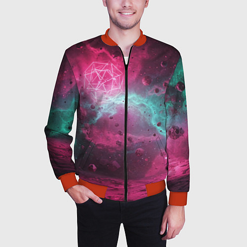 Мужской бомбер Космическая абстракция с геометрическими фигурами / 3D-Красный – фото 3