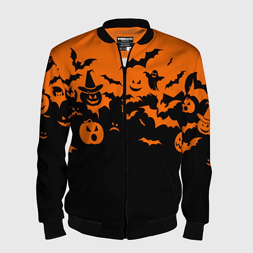 Мужской бомбер Хэллоуин тыквы и призраки / 3D-Черный – фото 1