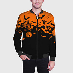 Бомбер мужской Хэллоуин тыквы и призраки, цвет: 3D-черный — фото 2