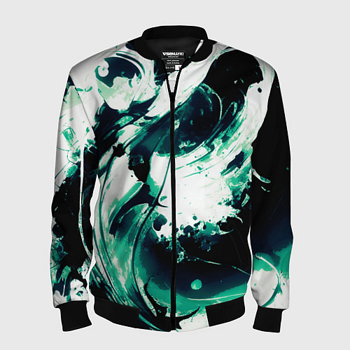 Мужской бомбер Чёрно-зелёный абстракция волна / 3D-Черный – фото 1