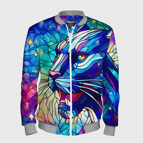 Мужской бомбер Морда пантеры - витраж / 3D-Меланж – фото 1