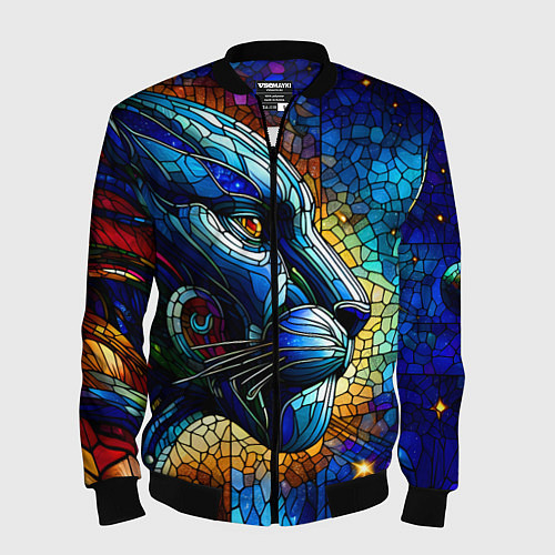 Мужской бомбер Морда космической пантеры - неоновое свечение / 3D-Черный – фото 1