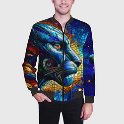 Бомбер мужской Морда космической пантеры - неоновое свечение, цвет: 3D-черный — фото 2