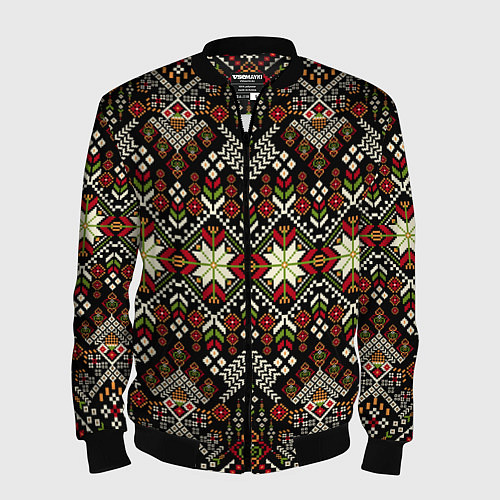 Мужской бомбер Традиционные росписные орнаментные узоры в славянс / 3D-Черный – фото 1