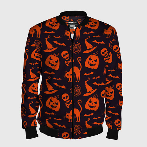 Мужской бомбер Паттерн с символами праздника Хэллоуин / 3D-Черный – фото 1