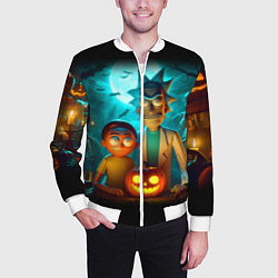 Бомбер мужской Morty and Rick with pumpkin - neon halloween, цвет: 3D-белый — фото 2