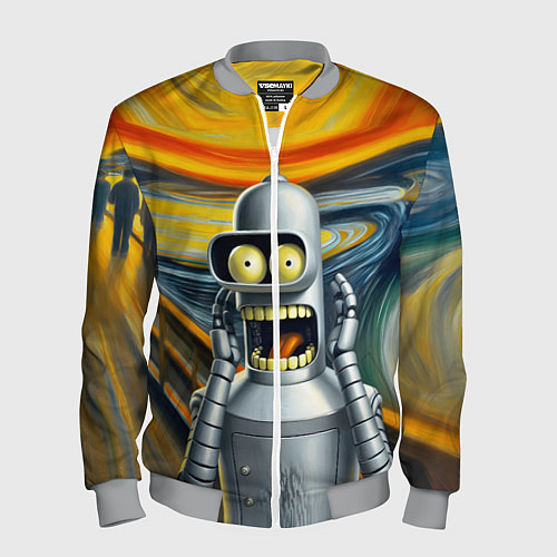 Мужской бомбер Робот сгибальщик Бендер кричит на картине Мунка - / 3D-Меланж – фото 1
