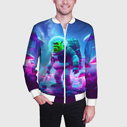 Бомбер мужской Шрек бравый космонавт на планете неоновых грибов, цвет: 3D-белый — фото 2