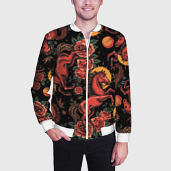 Бомбер мужской Красная лошадь с розами, цвет: 3D-белый — фото 2