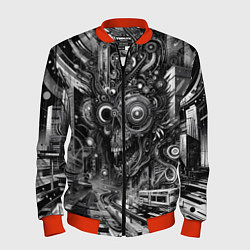 Бомбер мужской Cyber urban skull - ai art fantasy, цвет: 3D-красный