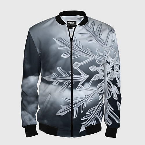Мужской бомбер Снежинка на черно белое / 3D-Черный – фото 1