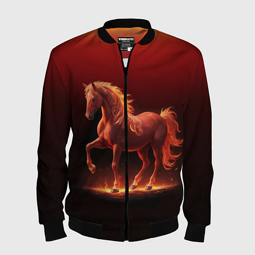 Мужской бомбер Узор с конем огнем / 3D-Черный – фото 1