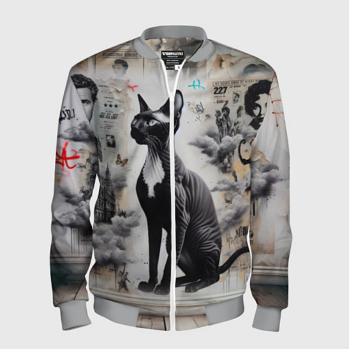 Мужской бомбер Кошка Корниш-рекс - ретро граффити / 3D-Меланж – фото 1