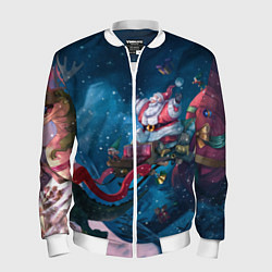 Бомбер мужской Санта с динозавром, цвет: 3D-белый