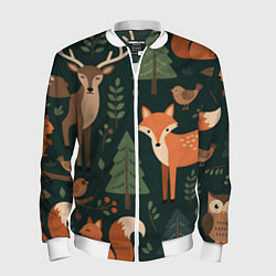 Бомбер мужской В лесу с животными, цвет: 3D-белый