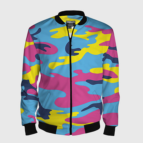Мужской бомбер Камуфляж: голубой/розовый/желтый / 3D-Черный – фото 1
