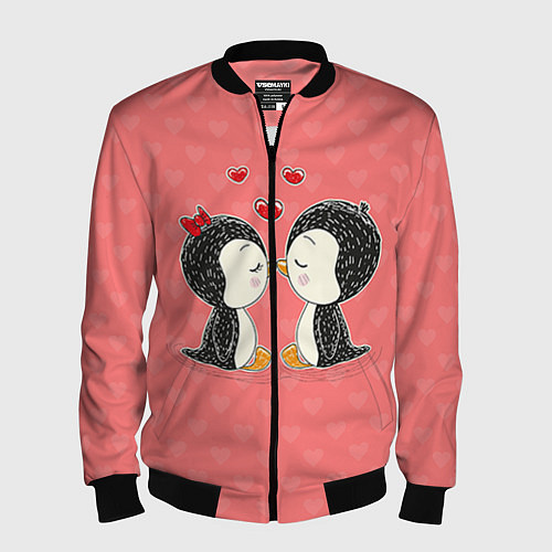 Мужской бомбер Влюбленные пингвины / 3D-Черный – фото 1