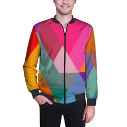 Бомбер мужской Разноцветные полигоны, цвет: 3D-черный — фото 2