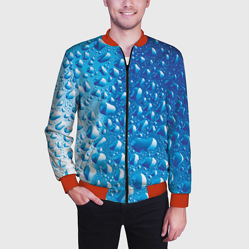Мужской бомбер Капли воды / 3D-Красный – фото 3