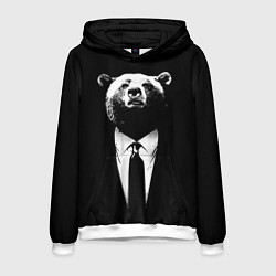 Толстовка-худи мужская Медведь бизнесмен, цвет: 3D-белый