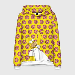 Толстовка-худи мужская Пончики Гомера Симпсона, цвет: 3D-белый