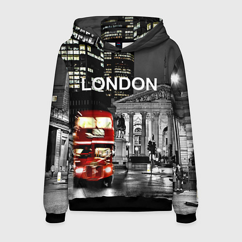 Мужская толстовка Лондон - ночной автобус / 3D-Черный – фото 1