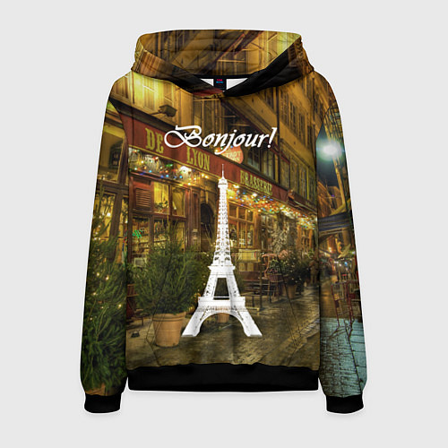 Мужская толстовка Bonjour - Paris / 3D-Черный – фото 1