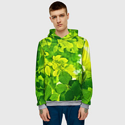 Толстовка-худи мужская Зелёные листья, цвет: 3D-меланж — фото 2