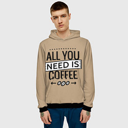 Толстовка-худи мужская All you need is coffee, цвет: 3D-черный — фото 2