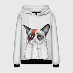 Толстовка-худи мужская David Bowie: Grumpy cat, цвет: 3D-черный