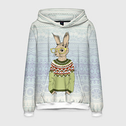 Толстовка-худи мужская Кролик хипстер, цвет: 3D-белый