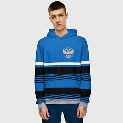Толстовка-худи мужская Герб РФ: Голубой стиль, цвет: 3D-меланж — фото 2