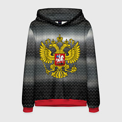 Толстовка-худи мужская Герб России на металлическом фоне, цвет: 3D-красный