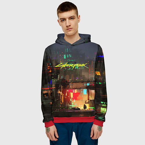 Мужская толстовка Cyberpunk 2077: Night City / 3D-Красный – фото 3