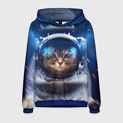 Толстовка-худи мужская Кот-космонавт, цвет: 3D-синий