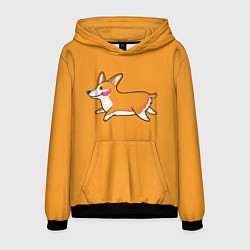 Толстовка-худи мужская Бегущий корги, цвет: 3D-черный