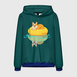 Толстовка-худи мужская Корги на пончике, цвет: 3D-синий