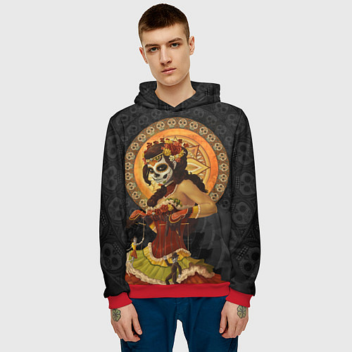 Мужская толстовка Мексиканка - стиль Калавера Катрина / 3D-Красный – фото 3