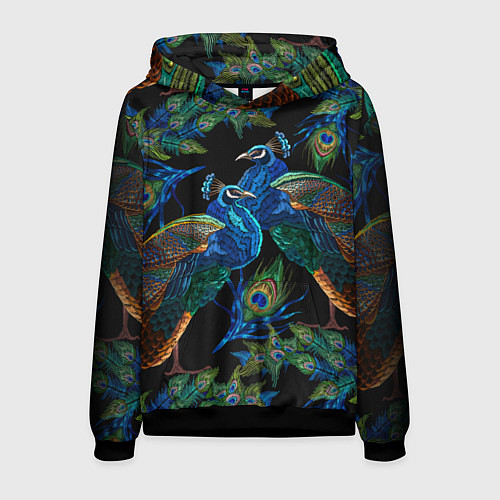 Мужская толстовка Павлины - вышивка гладью / 3D-Черный – фото 1