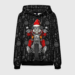 Толстовка-худи мужская Santa skeleton on a motorcycle, цвет: 3D-черный