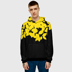 Толстовка-худи мужская Желтые Листья - Минимализм, цвет: 3D-черный — фото 2