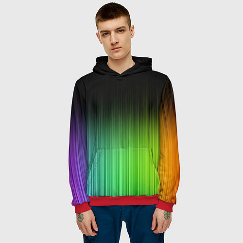 Мужская толстовка Неоновые полосы - Минимализм / 3D-Красный – фото 3