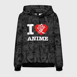 Толстовка-худи мужская I love Anime, цвет: 3D-черный