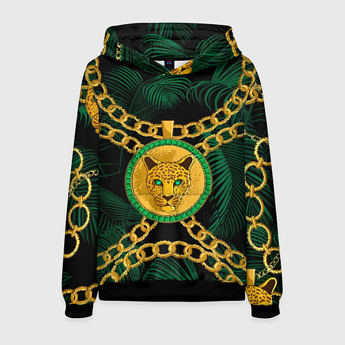 Мужская толстовка Золотой леопард и цепь / 3D-Черный – фото 1